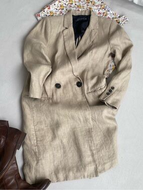 Minimalist Linen Blend Long Blazer Coat Neutral Capsule Zara S